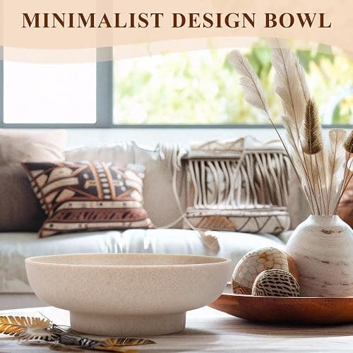 YMXYJM Large Decorative Bowl, Modern Handicraft Resin Bowls for Home Decor, Decorative Fruit Bowl for Kitchen Counter, Stylish Key Bowl for Entry Table, Artificial Stone Resin Beige - Beige thumbnail 2