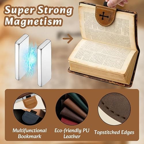 Bygone Mark Personalized Magnetic Leather Bookmark with Pen Holder - Inspirational Bible Verse Scripture Design, Custom Book Marker for Book Lovers Men Women (Brown-Romans 8:28) thumbnail 5