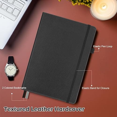 Graph Paper Notebook, Hardcover Notebook, Grid Notebook Journal for Women, Men, Large Leather Journals for Writing, Thick Paper, A5 Notebooks for Work, School Supplies, Engineering, 5.7"x8.5", Black thumbnail 5