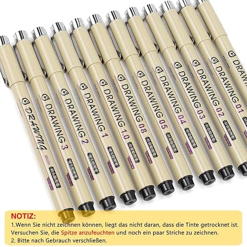 Muchcute Micro Fineliner Art Drawing Pens:12 Black Fine Liner Waterproof Ink Set Artist Supplies Line Professional Technical Marker Watercolour Sketching Manga Anime Gifts Sketch Zentangle Adult Stuff thumbnail 4