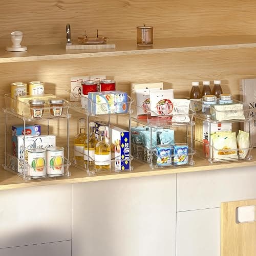 Delamu Bathroom Under Sink Organizers and Storage, 2 Pack, Clear | 2-Tier Multi-Purpose, Stackable, Pull Out Cabinet Kitchen Pantry Organization and Storage with Dividers thumbnail 4