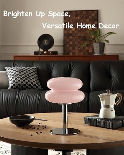 Glivpny Mushroom Lamp for Bedroom,Mid Century Modern Lamp for Nightstand, Dimmable Retro Egg Tart Bedside Small Lamps,Unique Home Mushroom Decor Aesthetic Cute Table Lamps for Living Room (Pink) - Image 1
