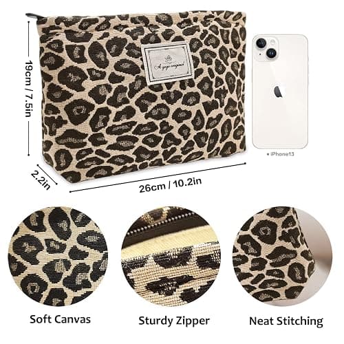 STARDW Leopard Makeup Bag Organizer Cosmetic Bags for Women and Girls,Travel Toiletry Bag Large Capacity Canvas Makeup Zipper Pouch, Purse Organizer Pouches (Brown Leopard) thumbnail 3