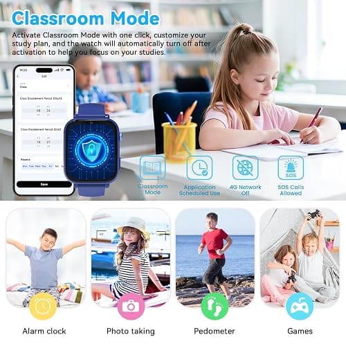 4G Kids Smart Watch Phone GPS, Smartwatch for Boys Girls Ages 4-12 Years with Video Call Chat Class Mode SOS Camera Alarm Games Parental App Touch Watch Gifts for Children (Includes SIM Card) Blue thumbnail 4