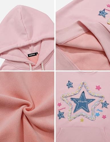 Vamtac Star Graphic Fleece Hoodie Vintage Denim Applique Embroidery Oversize Heavyweight Pullover 2025 Outfits thumbnail 5