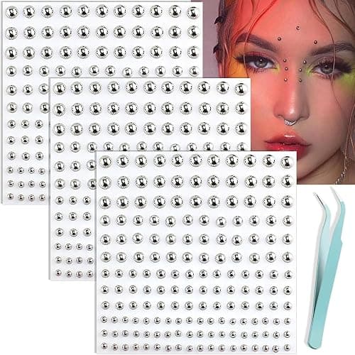 NOOEPC Face Gems Eyebrow Piercing Jewelry, Fake Piercings Fake Eyebrow Piercing Fake Lip Piercing y2k Accessories Nose Stud Eyebrow Stud, Non Piercing Nose Stick on Silver Belly Button Sticker - Image 1