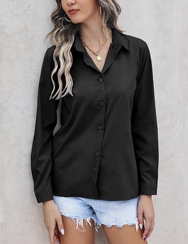 HOTOUCH Women Chiffon Button Down Shirts Long Sleeve Office Blouses Casual Business Work Tops Collared Shirt S-XXL thumbnail 4