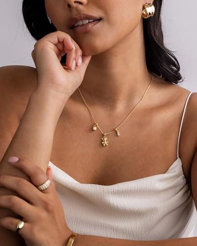 PAVOI 14K Gold Plated Dainty Necklace with Charms Set - Hypoallergenic Adjustable Chain Gold Charm Necklace for Women - Small Motif & Mantra 2 and 3-Pack Removable Pendants - Cute Jewelry Gifts thumbnail 4