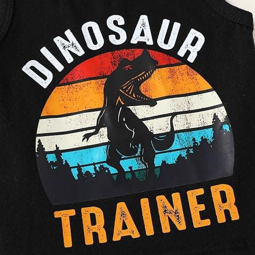 YOUNGER TREE Toddler Baby boy summer clothes Beaches Love Me Sleeveless Vest Tops+Shorts Kid Casual outfits - 6-12 Months - Black Dinosaur thumbnail 2
