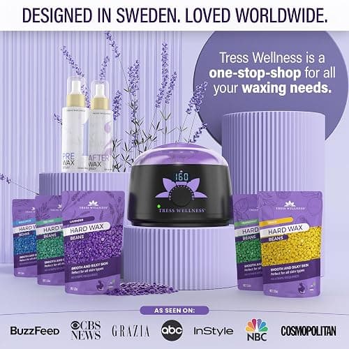 Tress Wellness Waxing Kit for Sensitive Skin – Safe for Face & Skin, Prep & Aftercare Spray, Easy to Use – At-Home Kit for Face, Bikini, Brazilian & Full Body - Digital Display, Black Purple Flower thumbnail 7