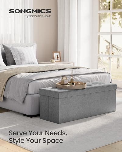 SONGMICS MAZIE Collection - 43 Inches Folding Storage Ottoman Bench, Ottoman Foot Rest, End of Bed Bench, Storage Chest, Load 660 lb, for Living Room, Bedroom, Entryway, Light Gray ULSF77G thumbnail 4
