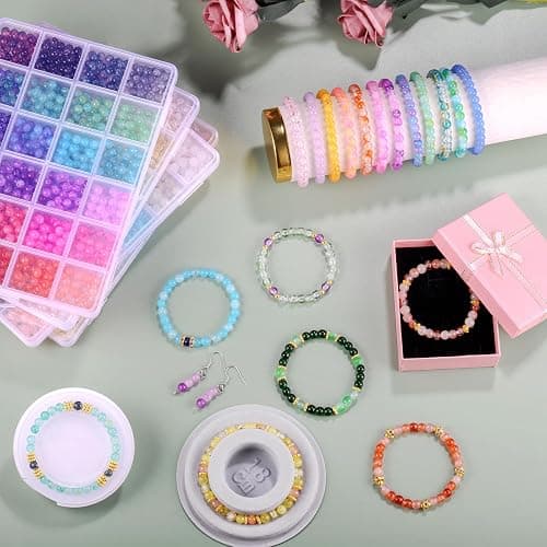 Funtopia 3524pcs Glass Beads Bracelet Making Kit, 4 Types 96 Colors 6mm Glass Beads for Bracelets, Round Crystal Beads for Jewelry Making Necklace Earrings DIY Crafts thumbnail 3