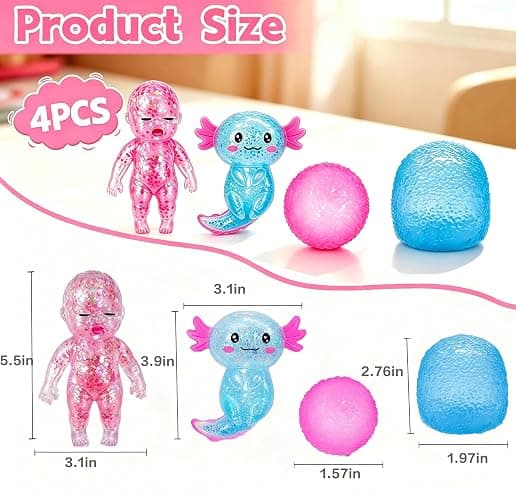 4PCS Squishy Glitter Squeeze set, Cute Glitter Malt Sugar Ultra-Soft Slow Rising Stretchy Stress Ball,Axolotl,Baby,Sensory Squishy with Slow Rebound Satisfying Feel, Birthday & Classroom Prizes (4pcs) thumbnail 3