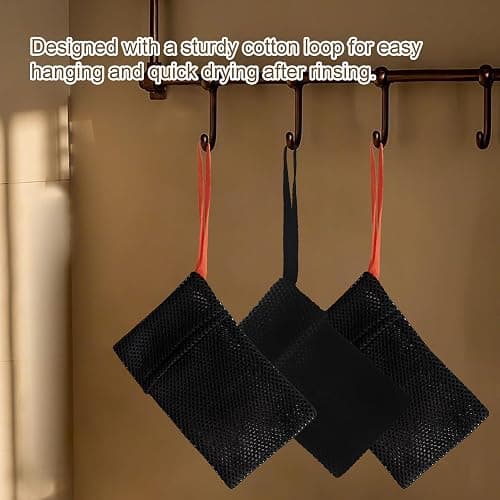 Beiskll 2 Pack Soap Bag Different Roughness Deep and Gentle,Bar Soap Pouch Saver Pocket,Body Scrubber Shower Sponge Loofah,Exfoliating Bath Sponge (Black) thumbnail 7