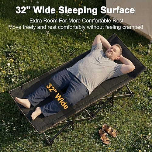 ABORON 2PK XXL Camping Cot for Adults 900LBS - 78"×32" Oversized Folding Bed with Mattress Pad, Heavy Duty 1200D Oxford Outdoor Cot with Carry Bag thumbnail 5