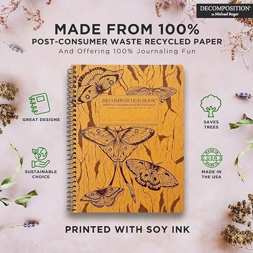 Decomposition Midnight Moths College Ruled Spiral Notebooks – 9.75 x 7.5 Journal with 160 Lined Pages – Notebooks for School Supplies, Home & Office – 100% Recycled Paper – Made in USA thumbnail 4