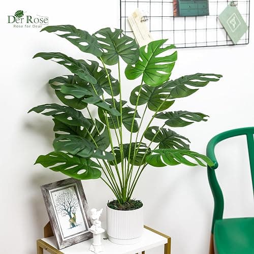 Der Rose 28" Fake Plants Large Artificial Monstera Faux Potted Plants Indoor Tall for Outdoor Living Room House Floor Front Porch Tree Decor thumbnail 5