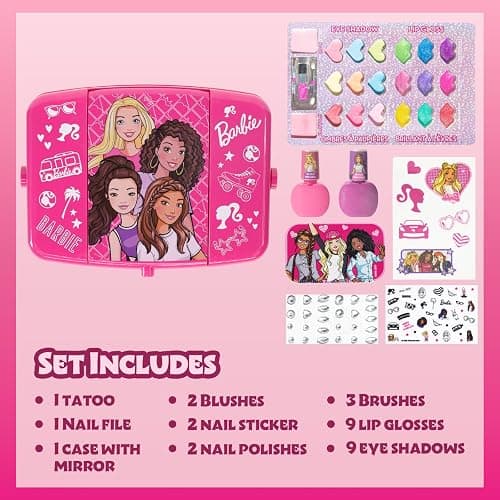 Barbie Beauty Vanity Set with Light-Up Mirror, Includes Lip Gloss, Eye Shadow, Brushes, Nail Polish, Accessories, and More! Ages 3+ Perfect for Parties, Sleepovers, and Makeovers, by Townley Girl thumbnail 2