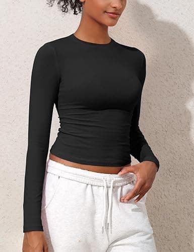 PrettyGuide Women's Cotton Jersey Long Sleeve Shirts Tight Fit Crewneck Crop Tops Basic Fall Going Out Y2K Tops thumbnail 7