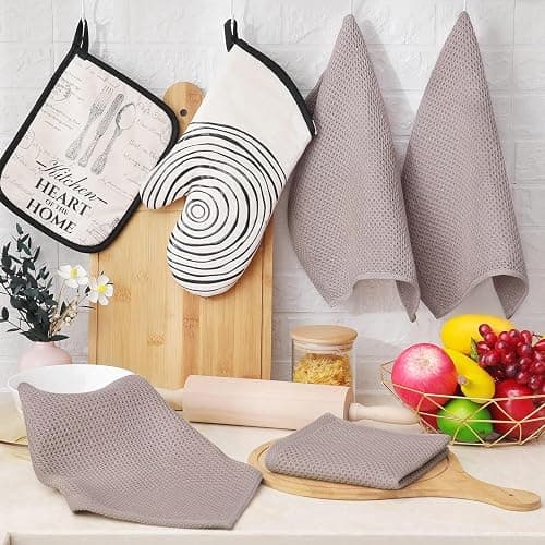smiry Cotton Kitchen Dish Towels, 12" x 12", 6 Pack Waffle Weave Kitchen Towels, Ultra Soft Absorbent Quick Drying Dish Cloth, Brown thumbnail 6