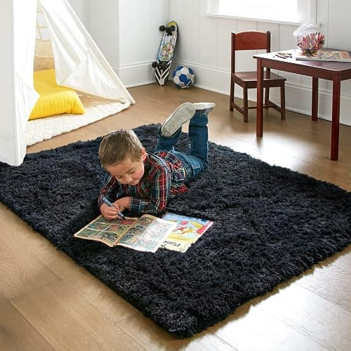 Ophanie Black Area Rugs for Bedroom Living Room, 4x6 Fluffy Fuzzy Shag Shaggy Carpet Soft Plush Furry Bedside Rug, Indoor Floor Rug for Kids Girls Boys Home Decor Aesthetic, Dorm Nursery thumbnail 6