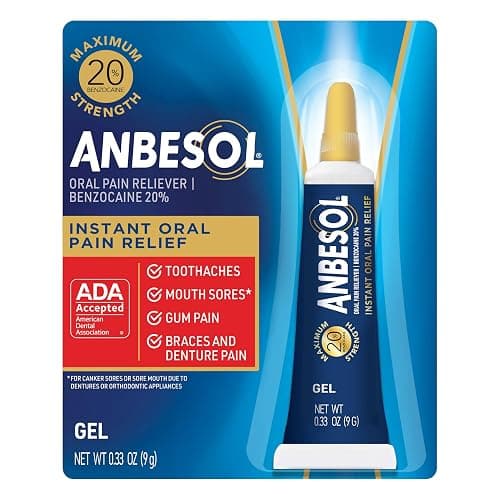 Anbesol Maximum Strength Gel - Instant Oral Pain Relief, for Toothaches, Gums, Braces, & Denture Pain, and Mouth Sores*, Canker Sore Treatment Inside Mouth, ADA Accepted, 0.33 oz - Image 1