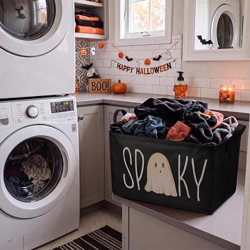 Chunful 4 Pcs Halloween Storage Baskets Black Hey Boo Cute Ghost Laundry Boo Basket Horror Scary Hamper Foldable Storage Bins with Handle Collapsible Organizer for Home Closet Office Bedroom thumbnail 2