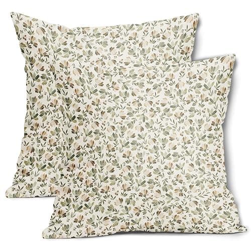 Kawani Spring Daisy Floral Pillow Covers 18X18 Inch Sage Green Brown Beige Vintage Flowers Decorative Pillow Cases Set of 2 Block Print Throw Pillows Farmhouse Decor for Sofa Couch Cushion Outdoor - Image 1