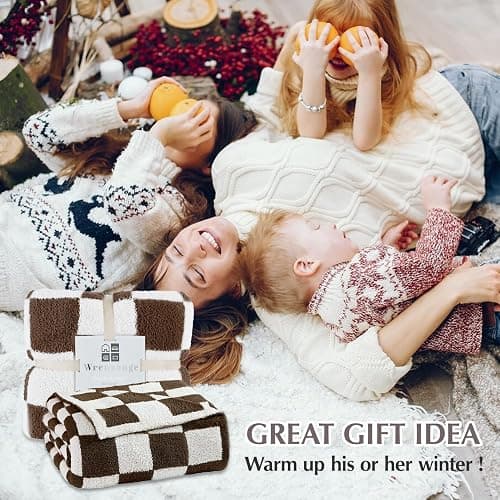 WRENSONGE Checkered Throw Blanket, Coffee Soft Cozy Fluffy Warm Hand Made Throw Blankets for Couch, Sofa, Chair, Bed, Camping, Picnic, Travel Lightweight Bed Blanket - 50"*70" thumbnail 8
