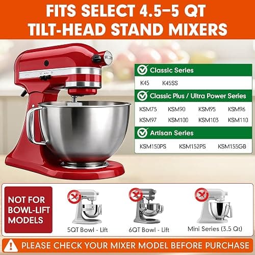 K45DH Coated C Dough Hook for KitchenAid 4.5-5Qt Tilt-Head Stand Mixers | Fits K45 K45SS KSM90 KSM150, Dishwasher Safe C-Shaped Bread Hook for Kneading Bread, Pizza and Yeast Dough thumbnail 3