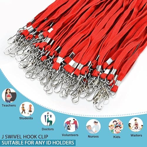 koorito 50 Pcs Badge Lanyards Flat Lanyards for ID Badges Bulk lanyard with Swivel J Hook Clip for Office Worker, Student, Teacher (Red) thumbnail 4