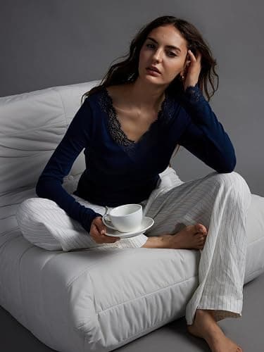 SUUKSESS Cloud Cashmere Women Basic Tops V Neck Boat Neck Lace Long Sleeve Shirt thumbnail 7