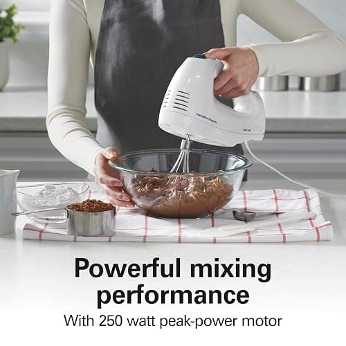 Hamilton Beach 6-Speed Electric Hand Mixer with Whisk, Traditional Beaters, Snap-On Storage Case, 250 Watts, White thumbnail 2
