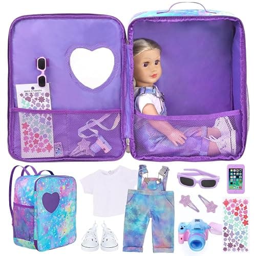 18 Inch Doll Carrier Backpack - Blue and Purple Tie-Dye Style Travel Set with Accessories - Image 1