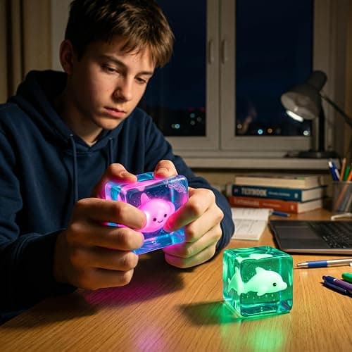 Cube Squeeze Ball Stress Fidget Toy, Glow in the Dark Ice Gel Filled Cube, Slow Rising Squishy Sensory Toy for Anxiety Relief, Kids and Adults (Dolphin) thumbnail 2