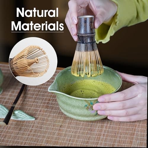 GleeNflux 7-Piece Matcha Set, Ceramic Matcha Bowl, Bamboo Whisk (Chasen), Whisk Holder, Sifter, Tea Scoop & Scoop Rest, Special Bamboo Tea Mat, Harmonious Color Matcha Making Kit, Green thumbnail 7