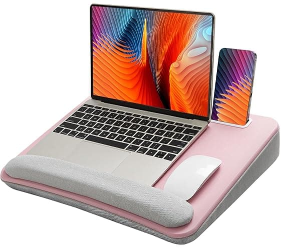 HUANUO Lap Laptop Desk - Portable Lap Desk with Cushion, Fits up to 15.6 inch Laptop, Anti-Slip & Storage Function - Pink - Image 1