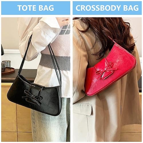 KAMEILONG Trendy Red Shoulder Bag for Women Patent Leather Hobo Handbags Y2K Purses Clutch Bag Cute Bow Purse thumbnail 2