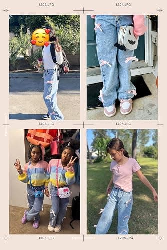 Fulihug Jeans for Girls Baggy Wide Leg Cute Bow High Elastic Waisted Denim Pants Y2K Boyfriend Skater Streetwear 7-14Y thumbnail 5