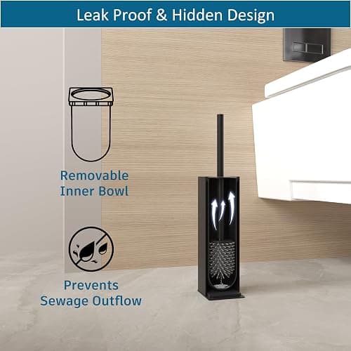 BVL Toilet Brush and Holder Set Black Freestanding for Bathroom thumbnail 5