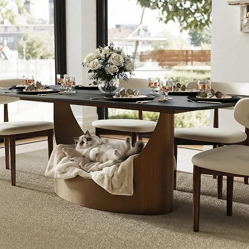 POVISON 71" Modern Dining Table for 6, Matte Black Heavy-Duty Dining Table, Sintered Stone Dining Tabletop with Bronze Carbon Steel Pedestal, 71 inch Rectangle Dining Room Table (Table Only) thumbnail 5