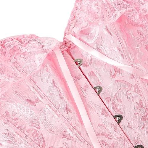Corset Top for Women Renaissance Overbust Lace Up Bustier Corset Tops | Off Shoulder Floral Corset Top with Lace Sleeves for Renaissance Fair, Gothic, Steampunk, Pirate, Fairy, Halloween Costumes thumbnail 4