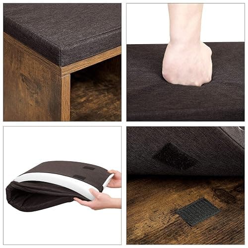 VASAGLE Schuhbank, Schuhregal mit Sitzfläche, Sitzbank mit Stauraum, gut gepolstert, Flurbank mit 10 Fächern, verstellbaren Ablagen, für Schlafzimmer, 30 x 104 x 48 cm, vintagebraun-braun LHS10BX thumbnail 5