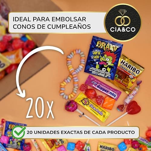 Mega Pack 200 Bonbons, Confiseries et Candy Cia&Co · Pour Piñatas, Fêtes d'Enfants, Noël, Halloween · Jusqu'à 20 Sacs d'Anniversaire · Chaque Pièce Emballée Individuellement thumbnail 4