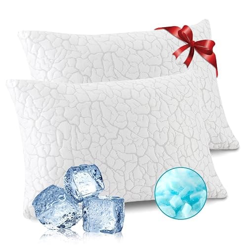 WGAKCED Cooling Pillows for Sleeping 2 Pack, Adjustable Shredded Memory Foam Pillows Queen Size Set of 2, Firm Bed Pillows for Side Back Stomach Hot Sleepers, Cold Pillow with Removable Washable Cover - Image 1