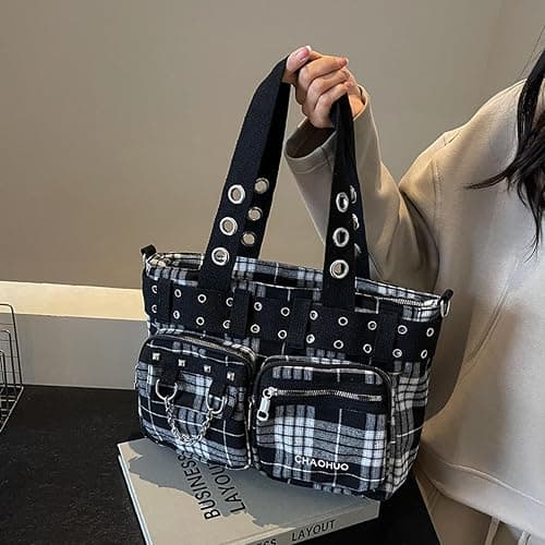 Gothic Tote Bag for Women - Punk Y2K Crossbody Purse, Fashion Grunge Canvas Shoulder Bag for Work & Travel thumbnail 3