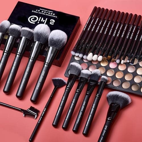 Daily Queen 29pcs Black Professional Makeup Brush Set Kabuki Powder Concealers Eye shadows Blush Eyeliner Eyebrow Contour Eye blending Brushes (29pcs brush) thumbnail 9