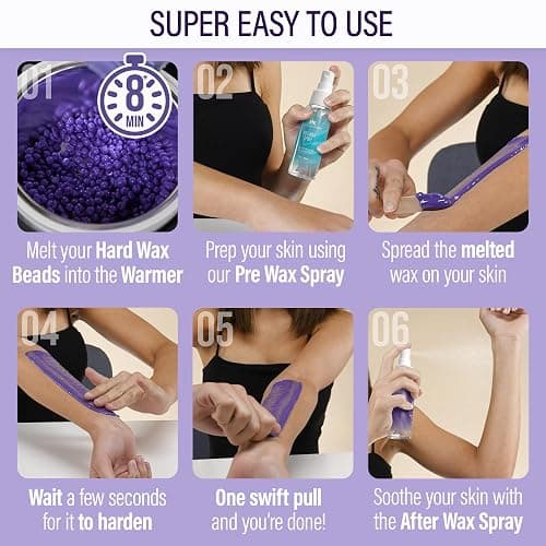 Tress Wellness Award Winning Waxing Kit for Sensitive Skin – Safe for Face & Skin, Easy to Use – At-Home Kit for Face, Bikini, Brazilian & Full Body - Digital Display, Black Purple Flower thumbnail 5