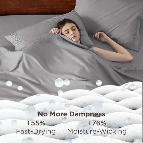 Bedsure Deep Pocket Full Size Bed Sheets Set - Fits Mattresses Up to 21 Inches Thick - 4 Piece GentleSoft Bed Sheets, Moisture Wicking, Cooling Bedsheet & Pillowcases, Easy & Secure Fit, Light Grey thumbnail 3
