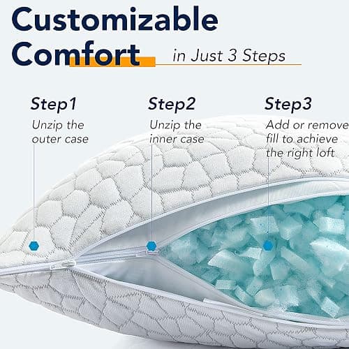 QUTOOL Cooling Pillows King Size Set of 2, Shredded Memory Foam Pillows 2 Pack CertiPUR-US, Firm Yet Soft Adjustable Pillow for Side, Back, Stomach Sleepers Supportive, Hot Sleeper Solution Home Gifts thumbnail 7